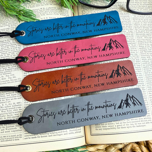 Stories Are Better by the Mountains – Customizable Leatherette Bookmark