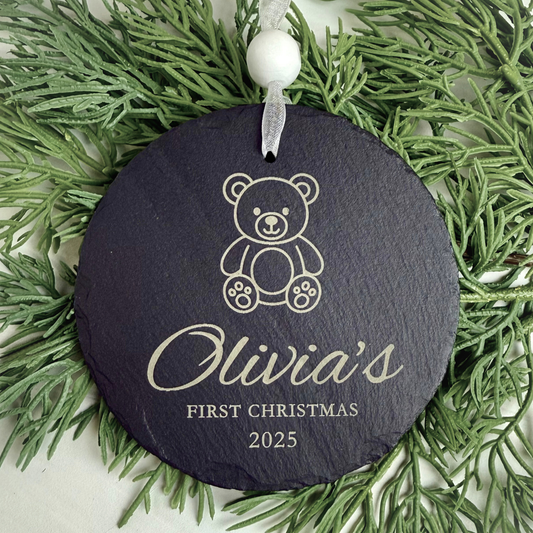 Baby’s First Christmas Slate Ornament – Personalized