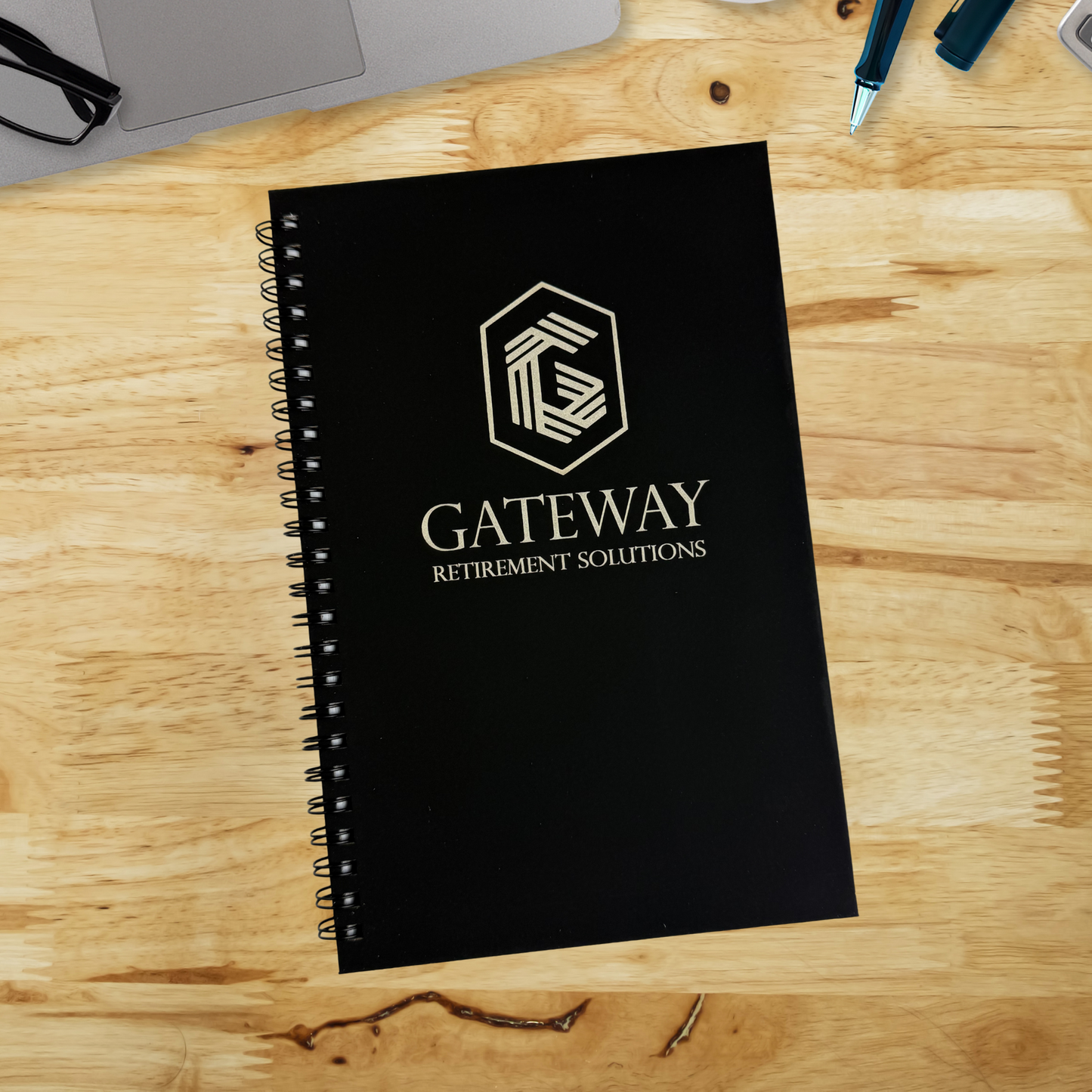 Black Spiral Notebook with Custom Silver Logo or Design – 5 1/2" x 8 1/2"