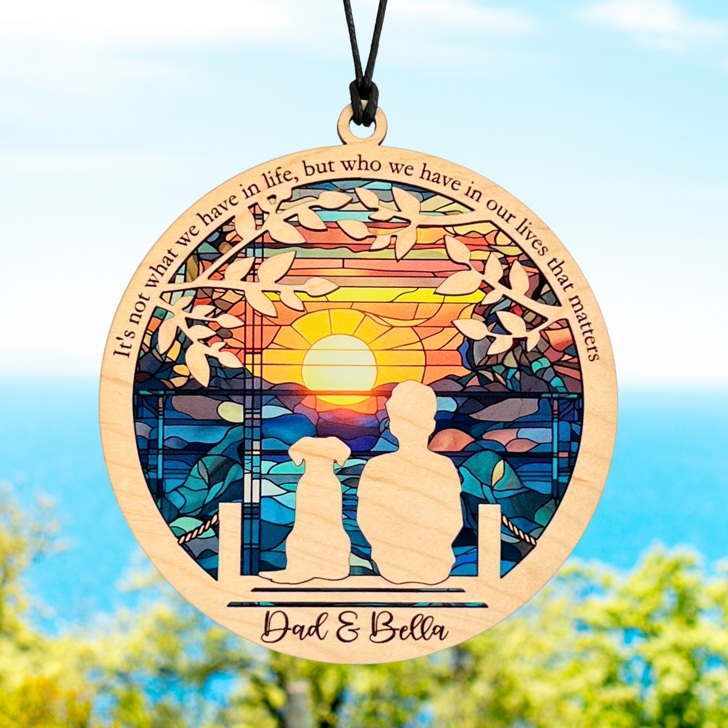 Suncatcher - Man and Dog Sitting on Dock