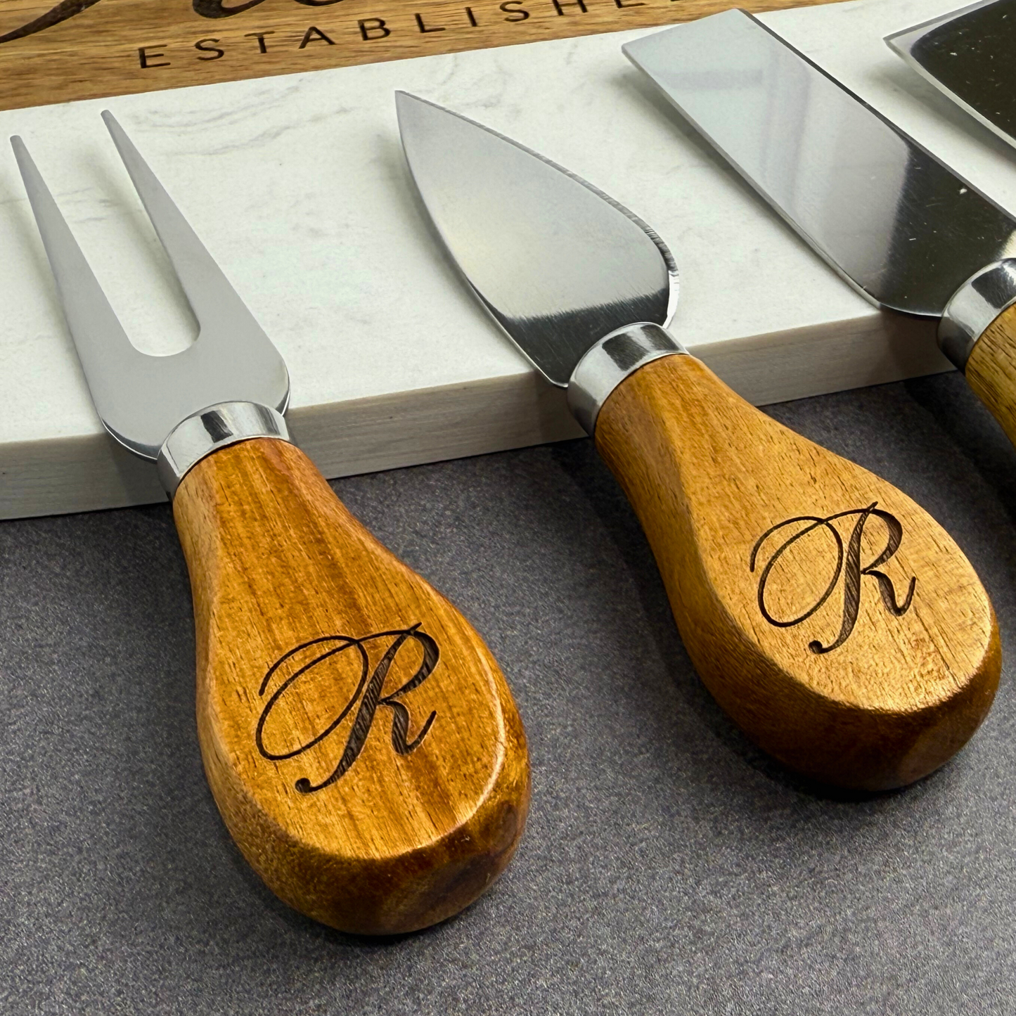 Marble & Wood Charcuterie Board with Utensils