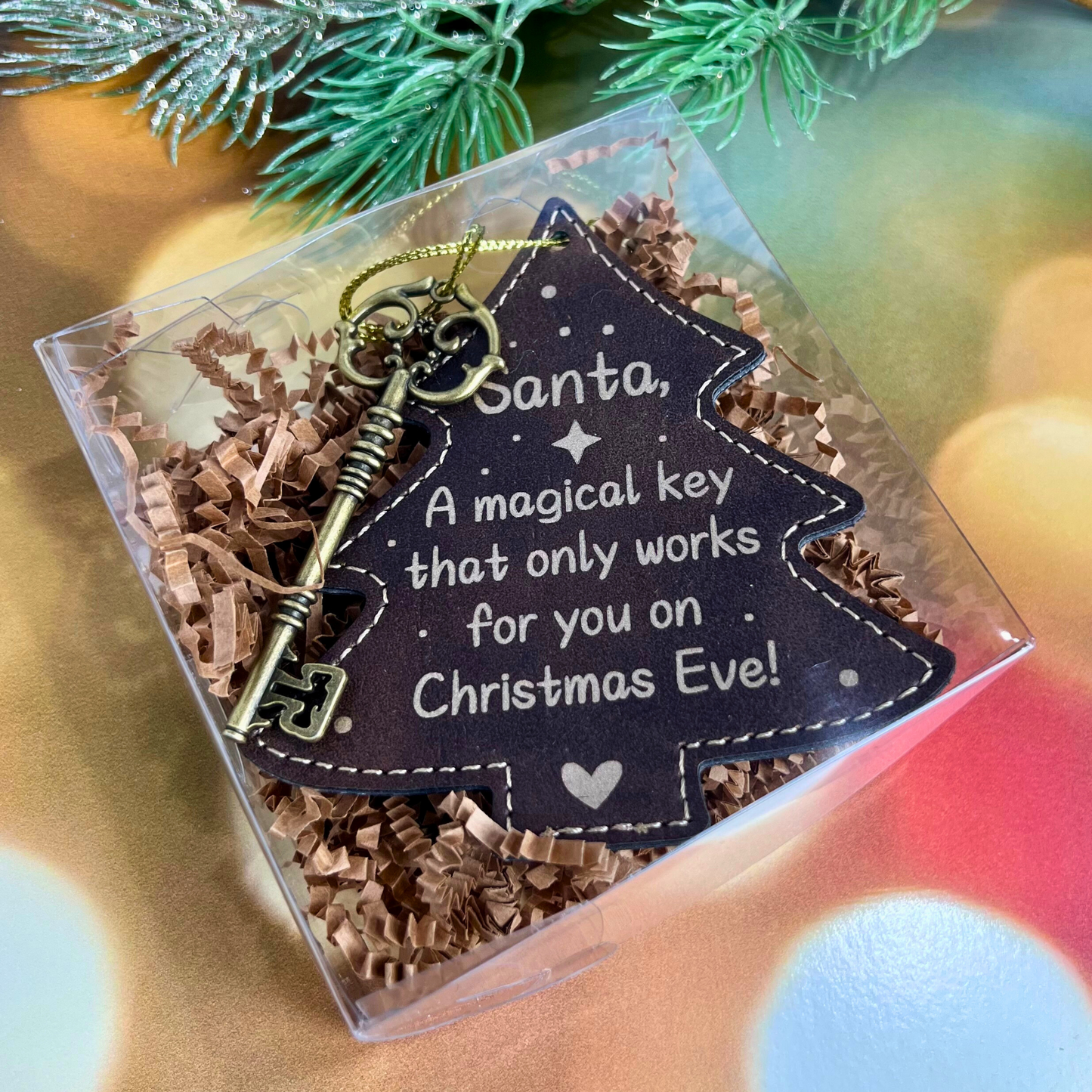 Santa Key - Double Sided Leatherette Tree & Key