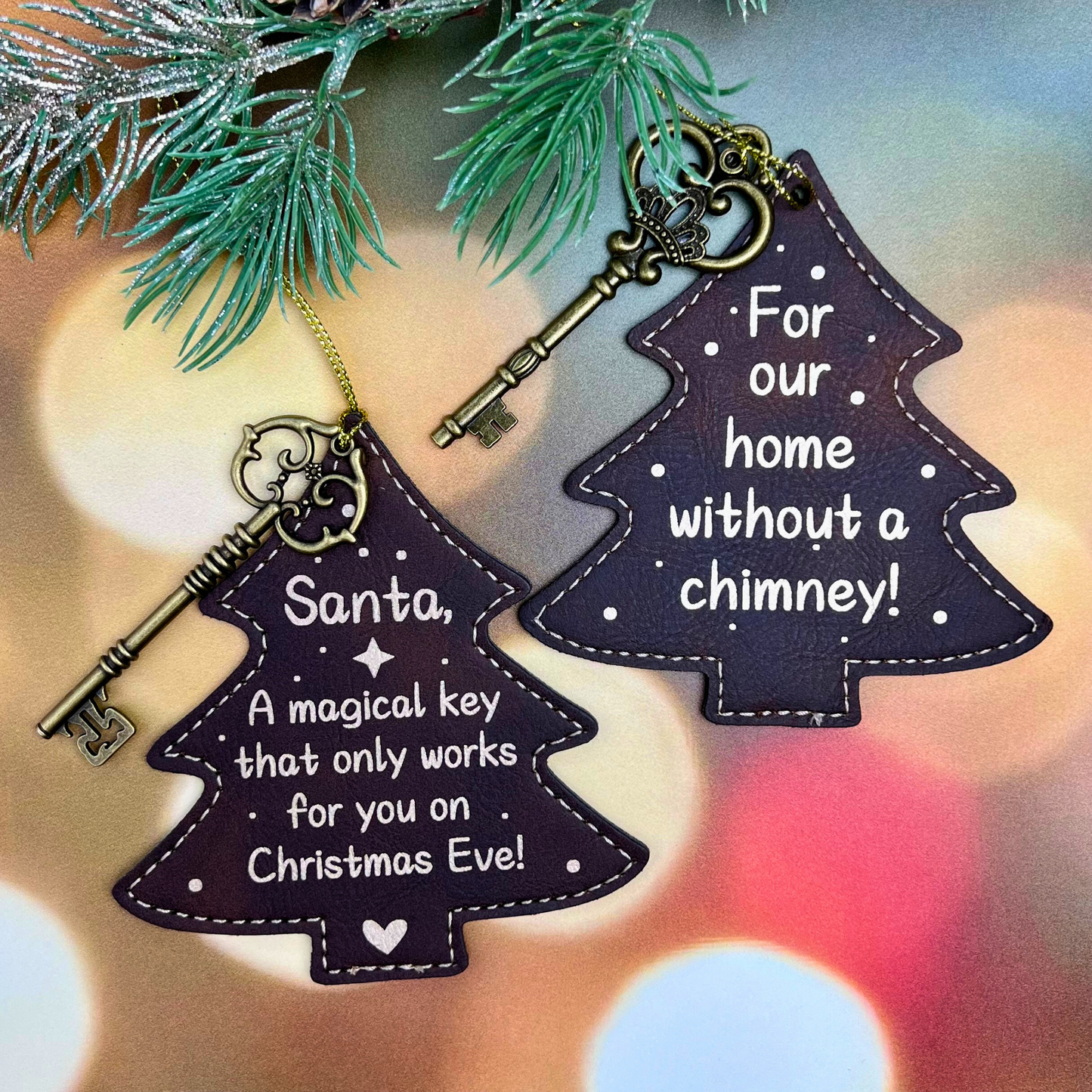 Santa Key - Double Sided Leatherette Tree & Key