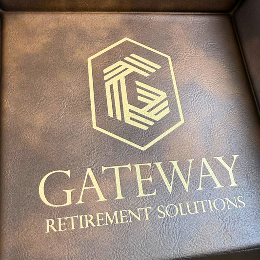 Rustic Brown Leatherette Snap-Up Tray with Gold Snaps – 6" x 6" Custom Engraved - Your Logo or Design