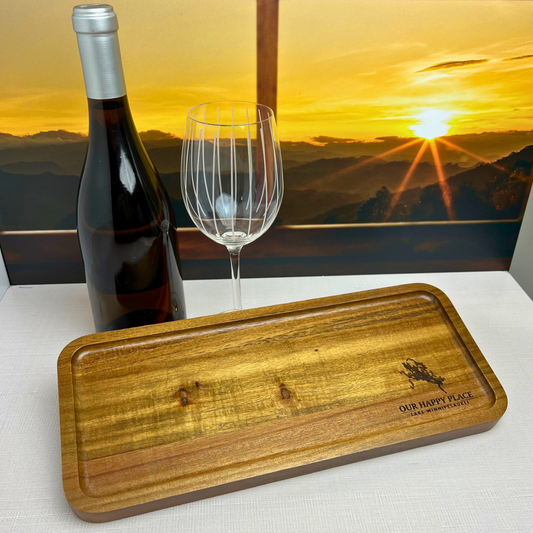 Custom “Our Happy Place” Engraved Wood Tray – Choose Your Favorite Lake