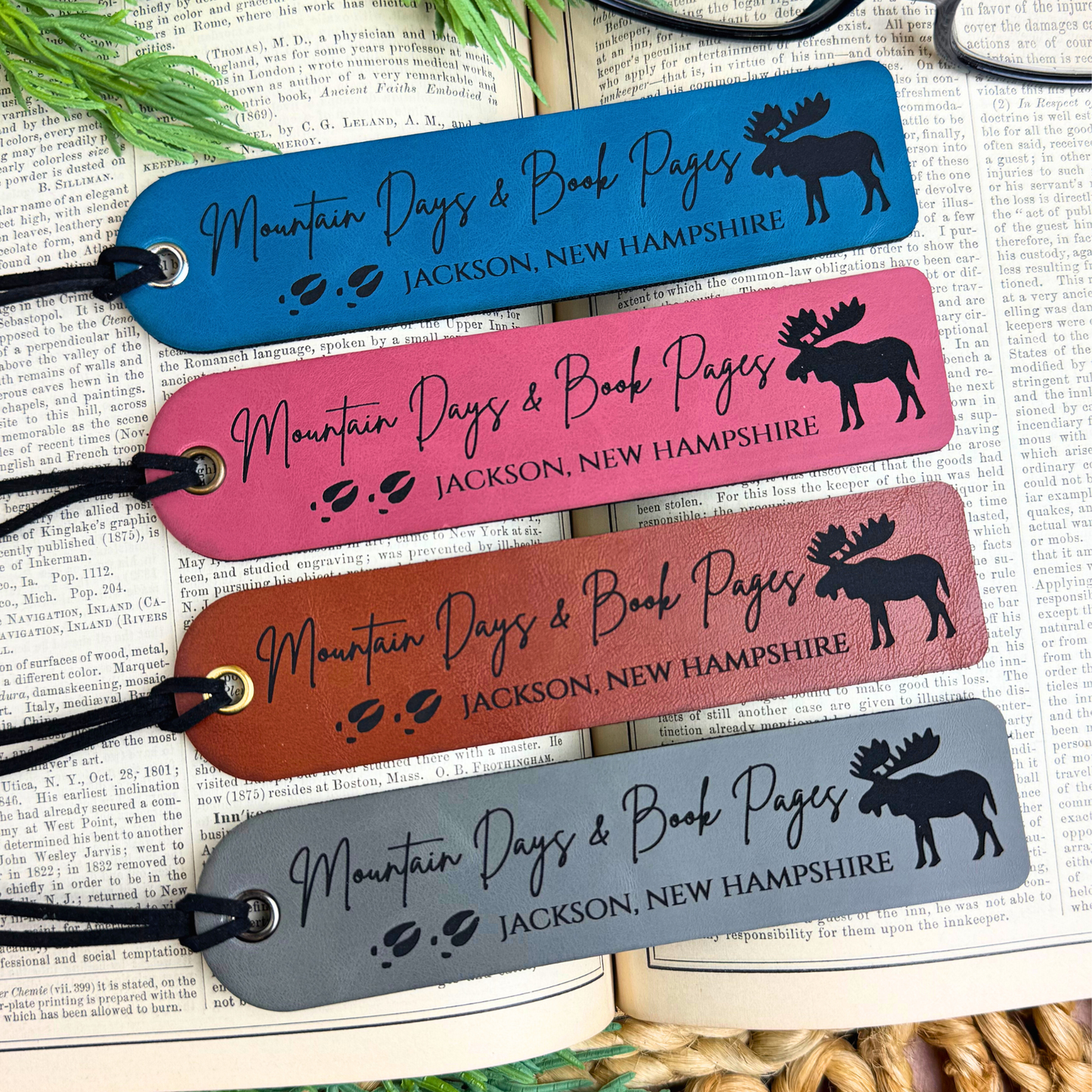 Mountain Days and Book Pages – Customizable Leatherette Bookmark
