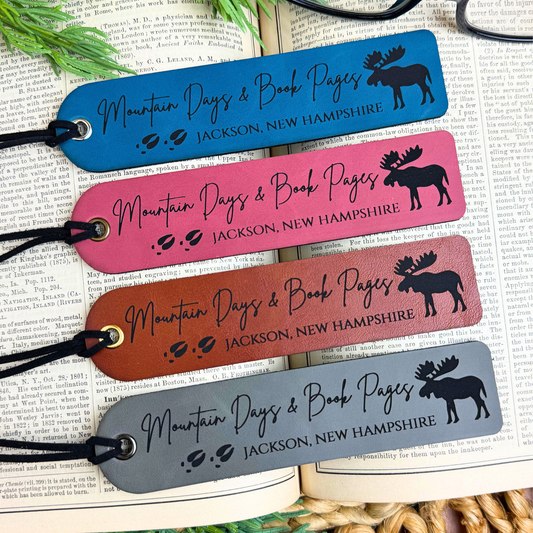 Mountain Days and Book Pages – Customizable Leatherette Bookmark