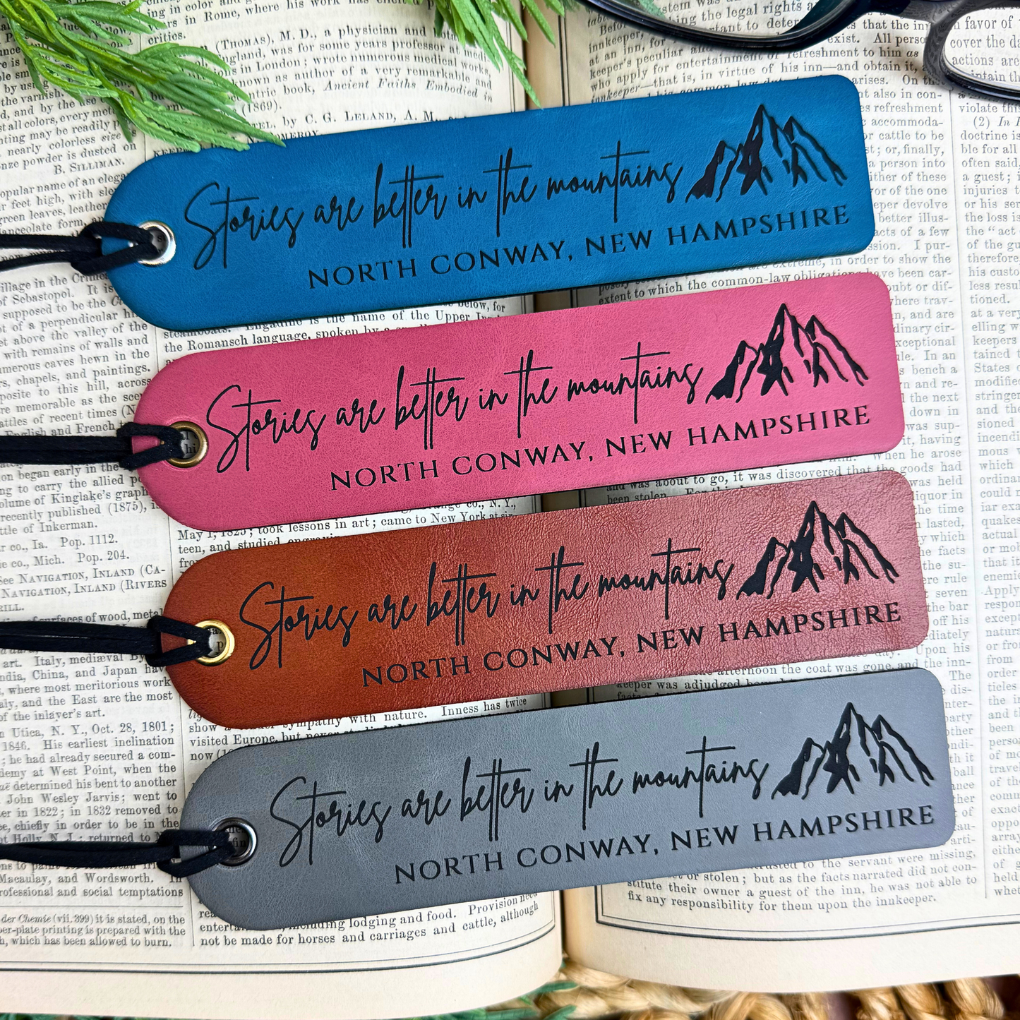 Stories Are Better by the Mountains – Customizable Leatherette Bookmark