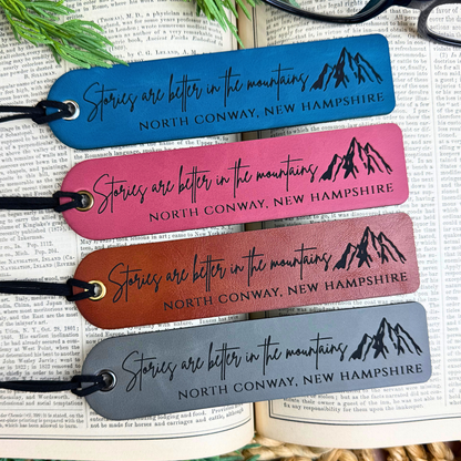 Stories Are Better by the Mountains – Customizable Leatherette Bookmark