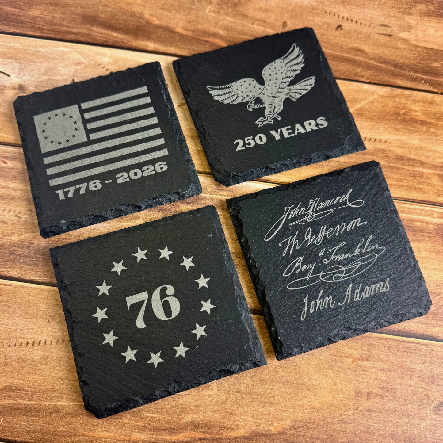 USA 250 Slate Coaster Collection – Patriotic American Heritage Coasters