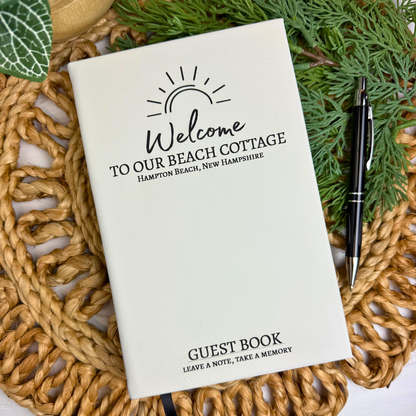 Custom Engraved Leatherette Guest Book – Welcome to Our Retreat Collection