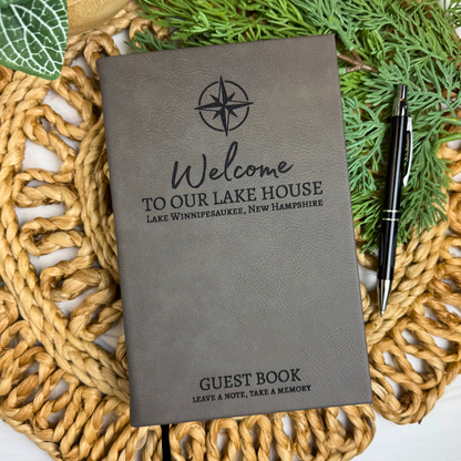 Custom Engraved Leatherette Guest Book – Welcome to Our Retreat Collection