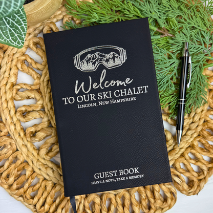 Custom Engraved Leatherette Guest Book – Welcome to Our Retreat Collection