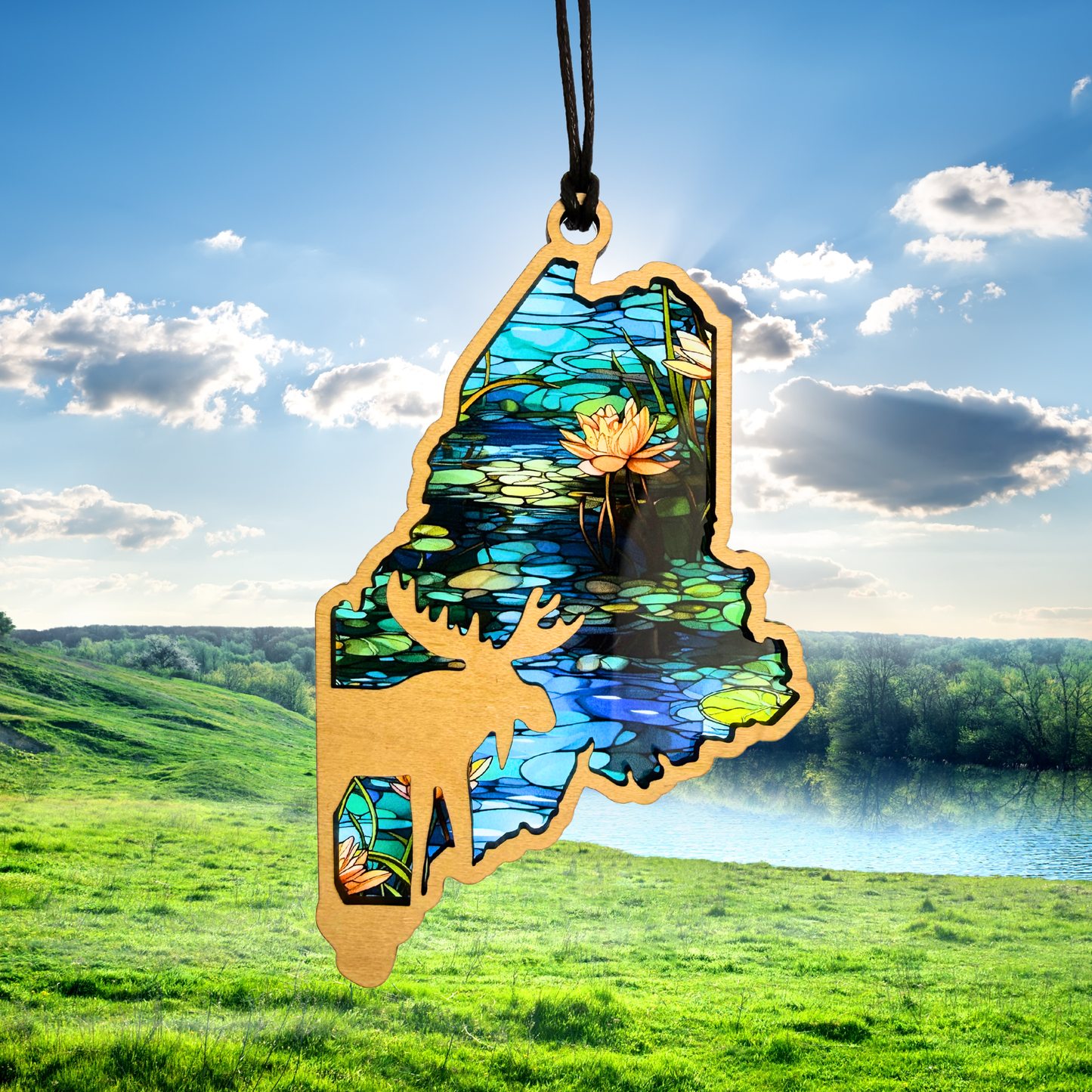 Maine Moose Pond Suncatcher – 5” Handcrafted Window Decor