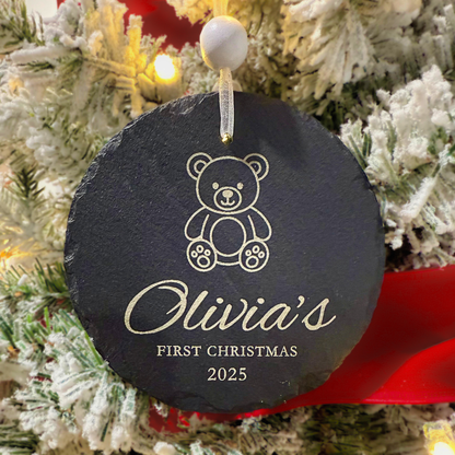 Baby’s First Christmas Slate Ornament – Personalized