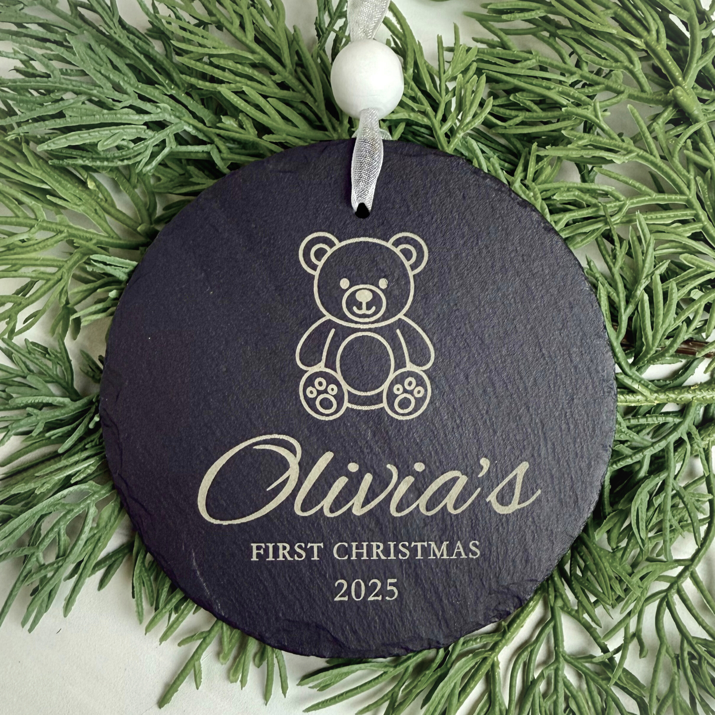 Baby’s First Christmas Slate Ornament – Personalized