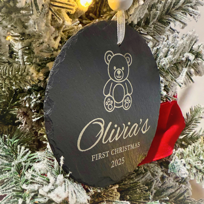 Baby’s First Christmas Slate Ornament – Personalized