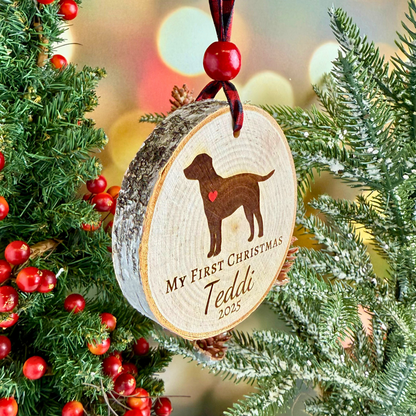 Personalized Birch “My First Christmas” Dog Ornament – Keepsake for Puppies
