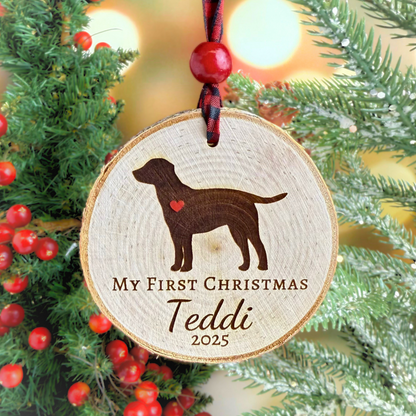 Personalized Birch “My First Christmas” Dog Ornament – Keepsake for Puppies