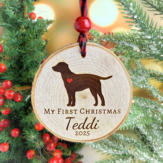 Personalized Birch “My First Christmas” Dog Ornament – Keepsake for Puppies