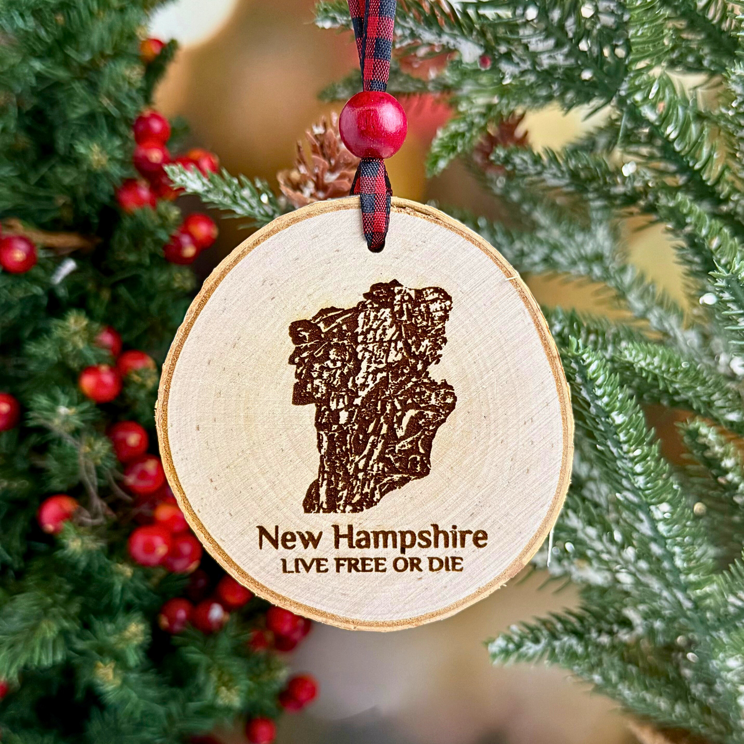 New England Birch Ornaments – 3" Round Laser Engraved