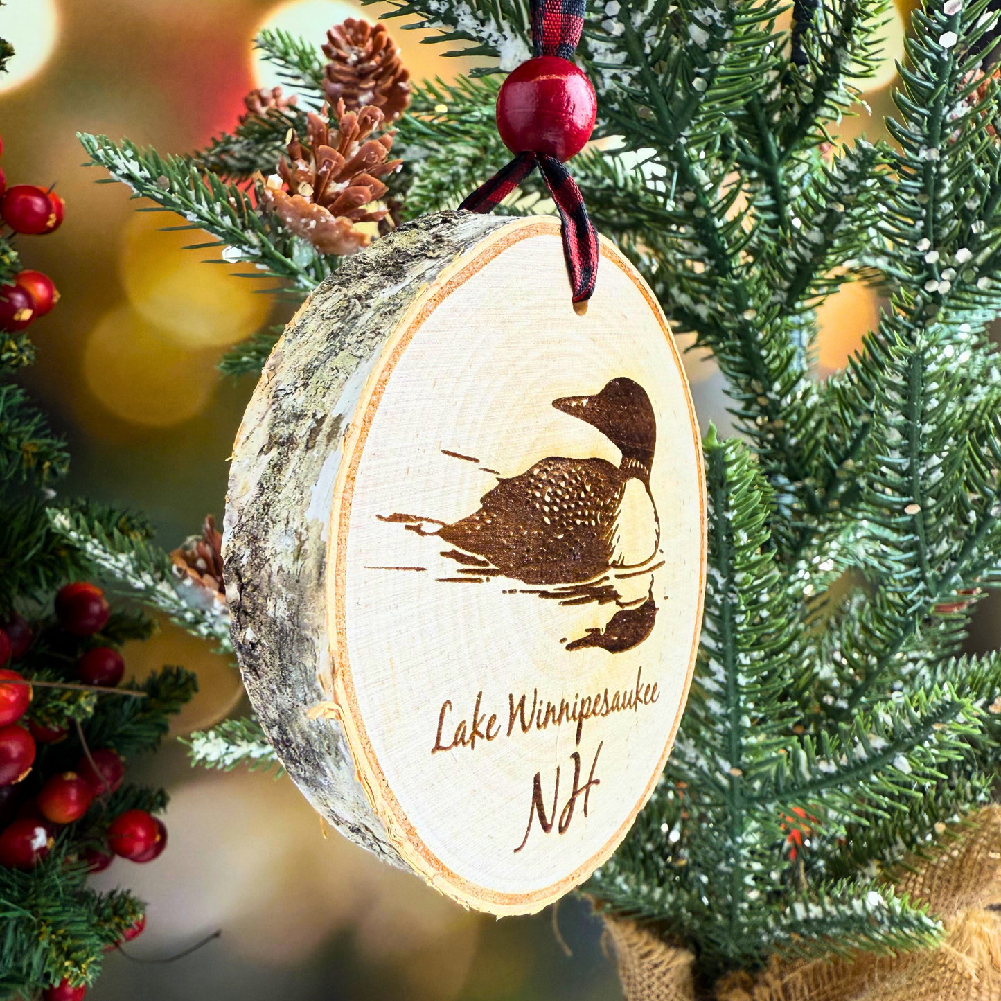 New England Birch Ornaments – 3" Round Laser Engraved