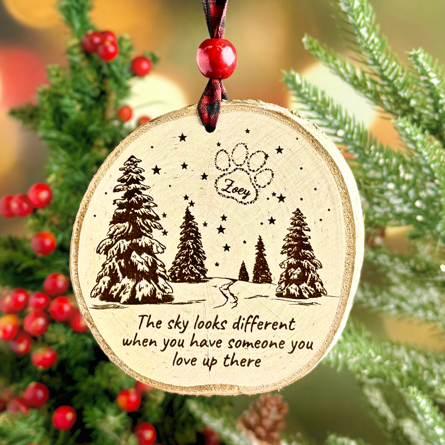 Birch Pet Memorial Ornament – Personalized Paw in the Sky