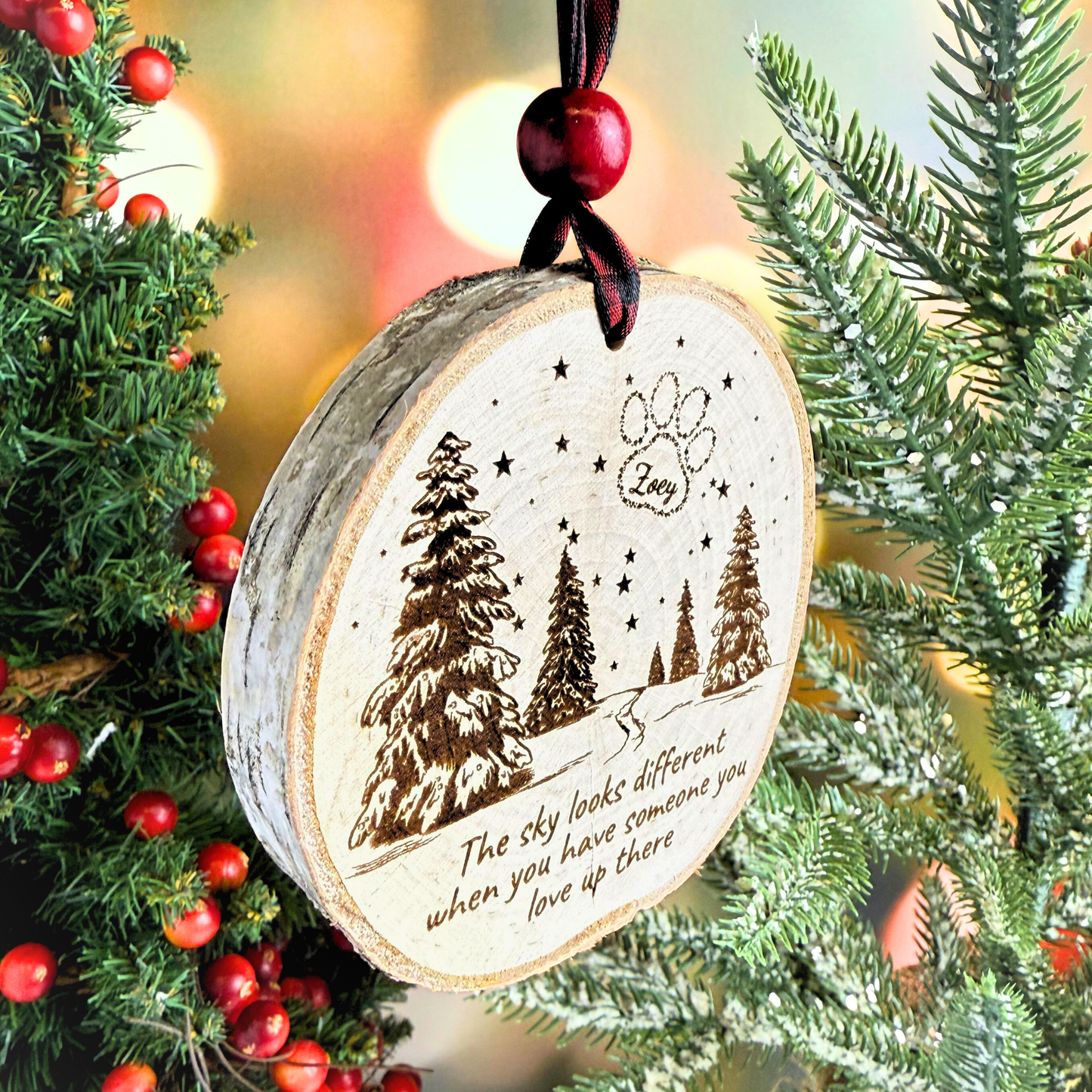 Birch Pet Memorial Ornament – Personalized Paw in the Sky