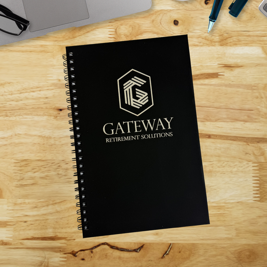 Black Spiral Notebook with Custom Silver Logo or Design – 5 1/2" x 8 1/2"