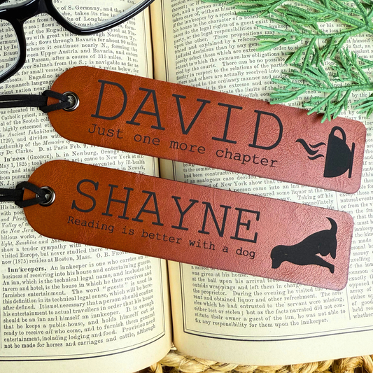 Personalized Leatherette Bookmark | Custom Name & Icon