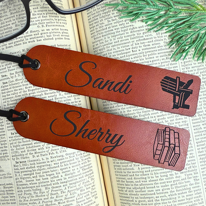 Personalized Leatherette Bookmark with Script Name & Icon
