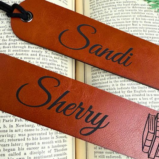 Personalized Leatherette Bookmark with Script Name & Icon