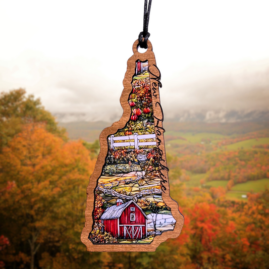 New Hampshire Suncatcher - Fall Barn and Pumpkins