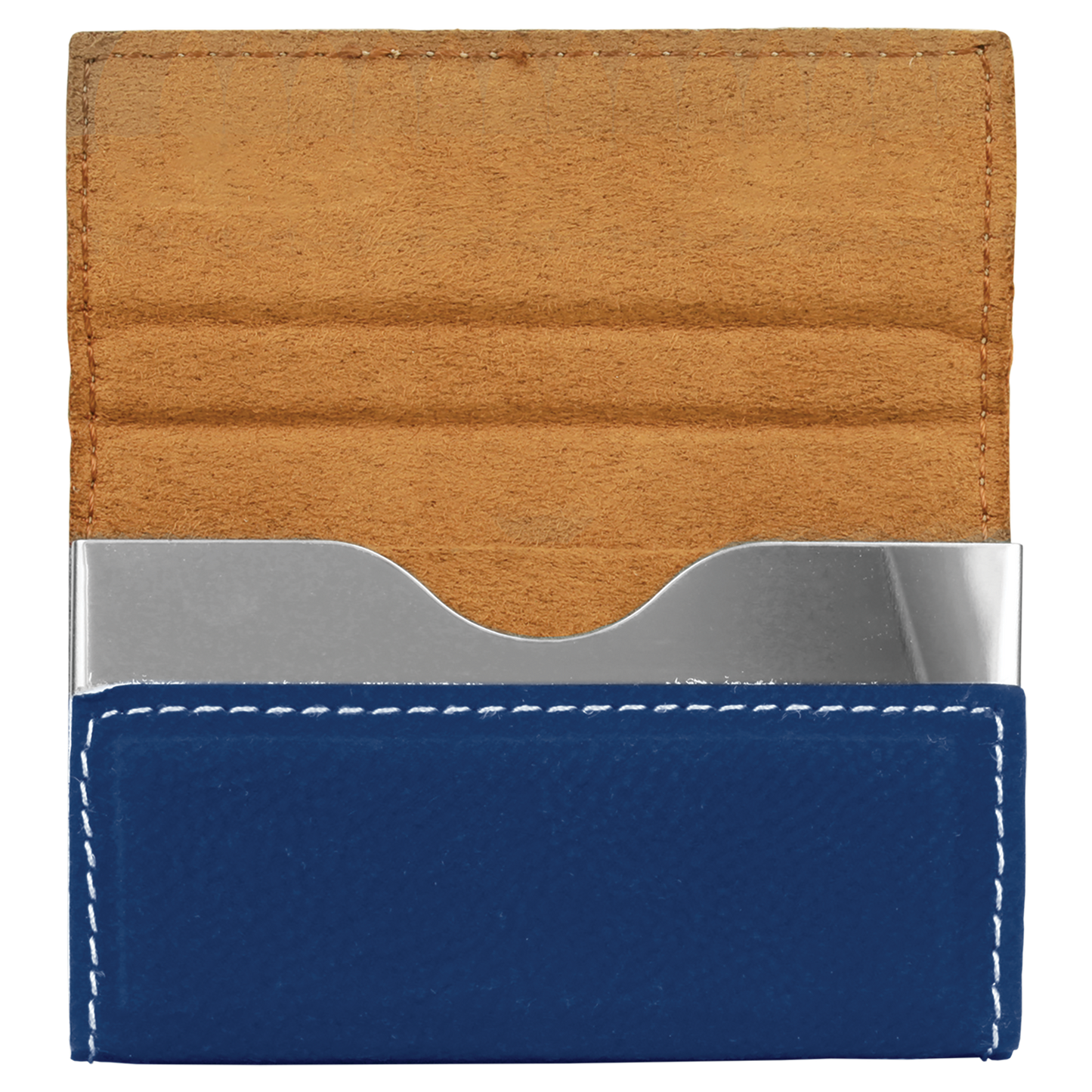 Custom Engraved Blue and Silver Leatherette Business Card Holder – Hard Case (3 3/4" x 2 3/4")