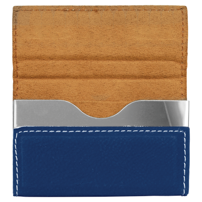 Custom Engraved Blue and Silver Leatherette Business Card Holder – Hard Case (3 3/4" x 2 3/4")
