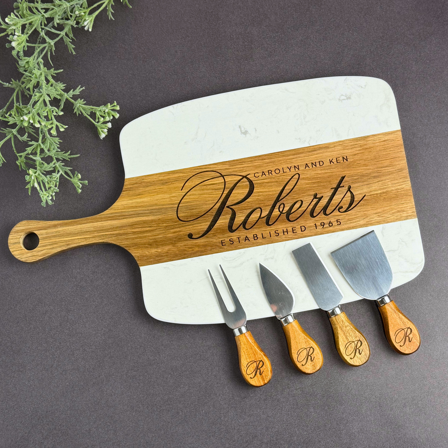 Marble & Wood Charcuterie Board with Utensils