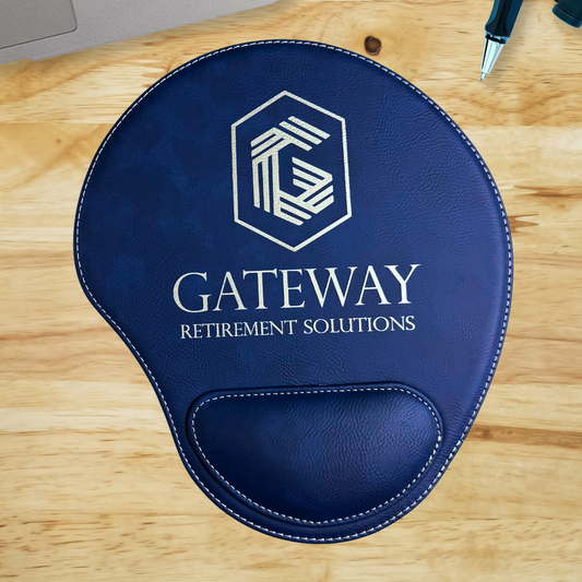 Custom Engraved Blue and Silver Leatherette Mouse Pad (9" x 10 1/4")