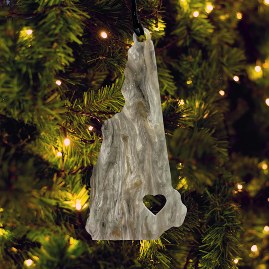 Granite State Love Ornament – 5" New Hampshire Acrylic with Heart Cutout