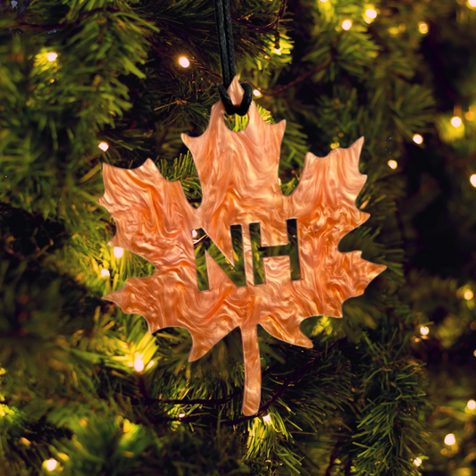 NH Maple Leaf Ornament – 3.5" Swirled Orange Acrylic Fall Keepsake