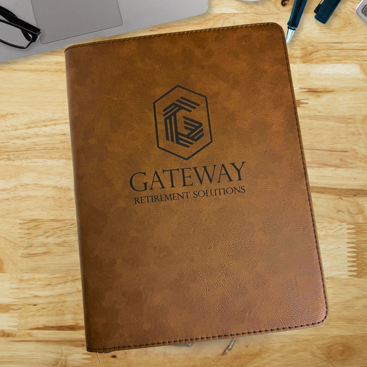 Custom Engraved Leatherette Zippered Portfolio with Notepad – Dark Brown (9 1/2" x 12")
