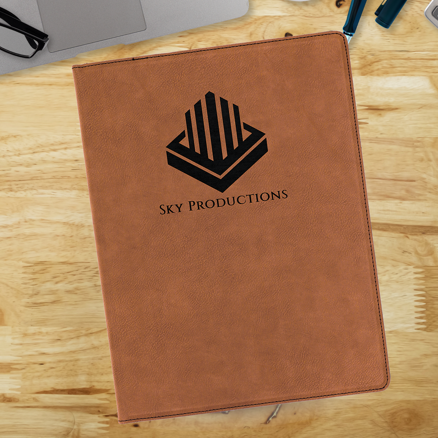 Dark Brown Leatherette Portfolio with Custom Logo or Design – 9 1/2" x 12"