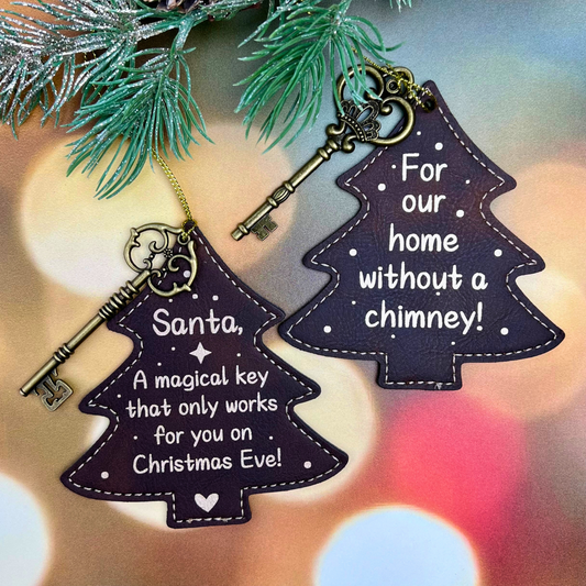 Santa Key - Double Sided Leatherette Tree & Key