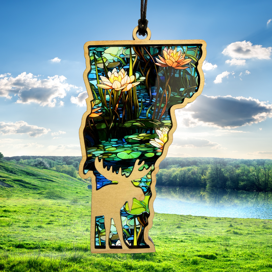 Vermont Moose Pond Suncatcher – 5” Handcrafted Window Decor
