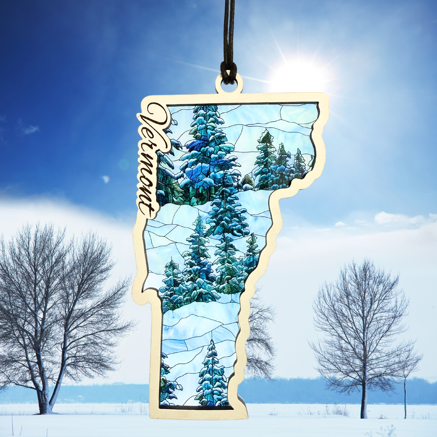 Vermont Winter Suncatcher – 5” Handcrafted Window Decor