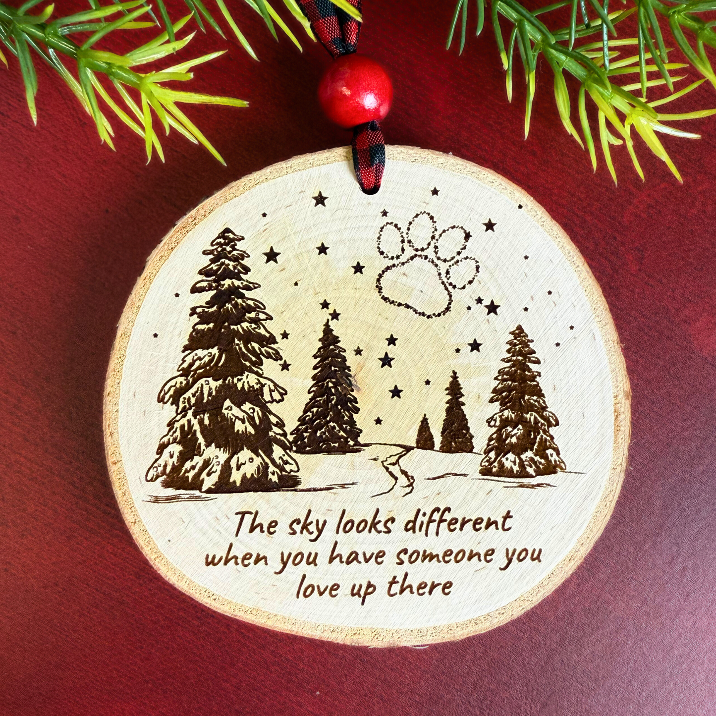 Birch Pet Memorial Ornament – Personalized Paw in the Sky